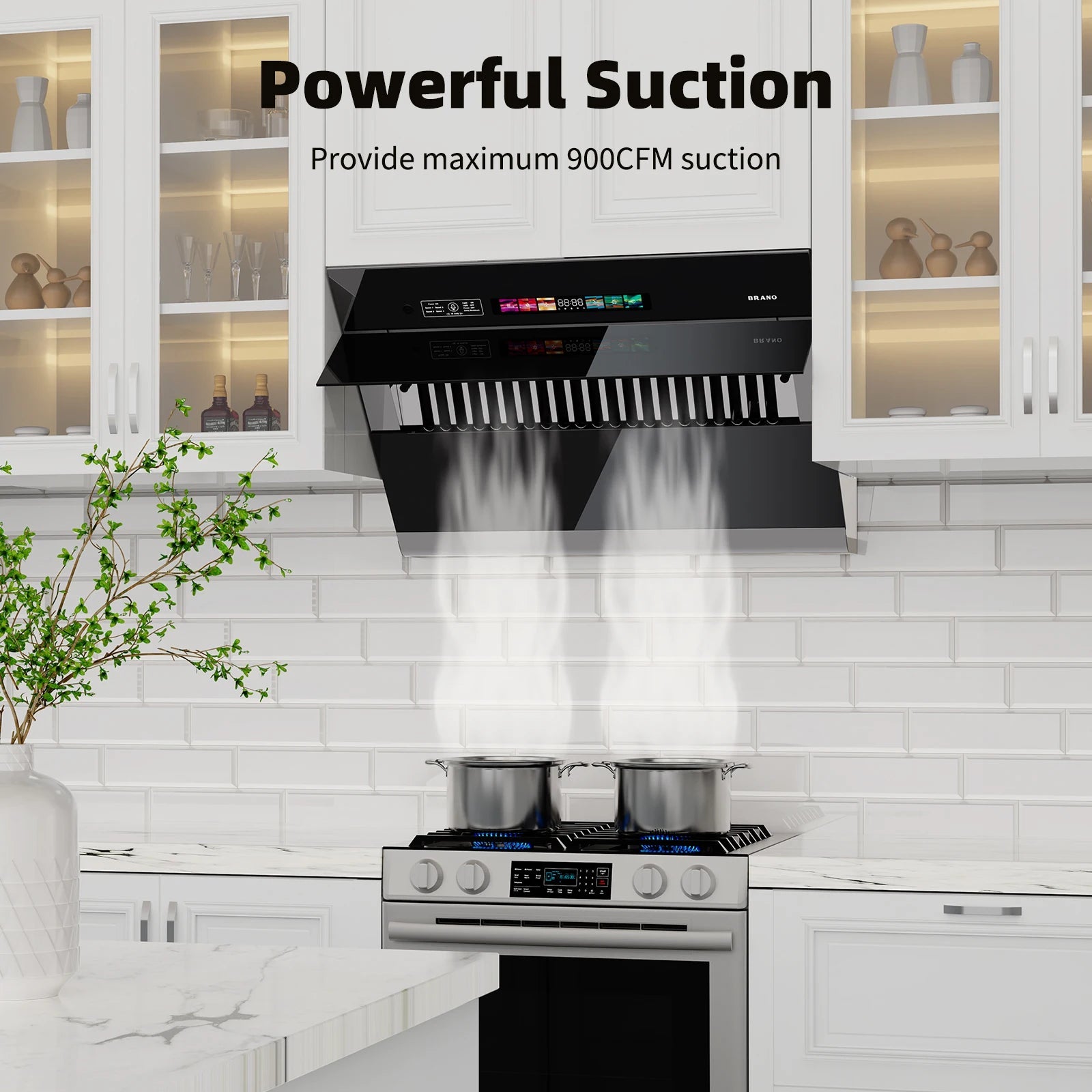 Range Hood 30/36 inch with 900CFM, Voice/Gesture Sensing/Touch Control Panel, Unique Side-Draft Design for Under Cabinet Modern Ai-TechWorld 