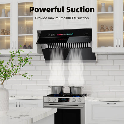 Range Hood 30/36 inch with 900CFM, Voice/Gesture Sensing/Touch Control Panel, Unique Side-Draft Design for Under Cabinet Modern Ai-TechWorld 
