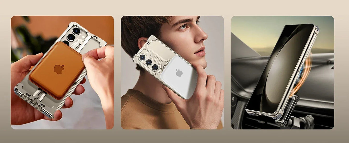 Eary for Samsung Galaxy Z Fold 6 5 Case with Magnetic Stand Magsafe Protective Cover Metals Frameless Bumper Wireless Charging Ai-TechWorld 