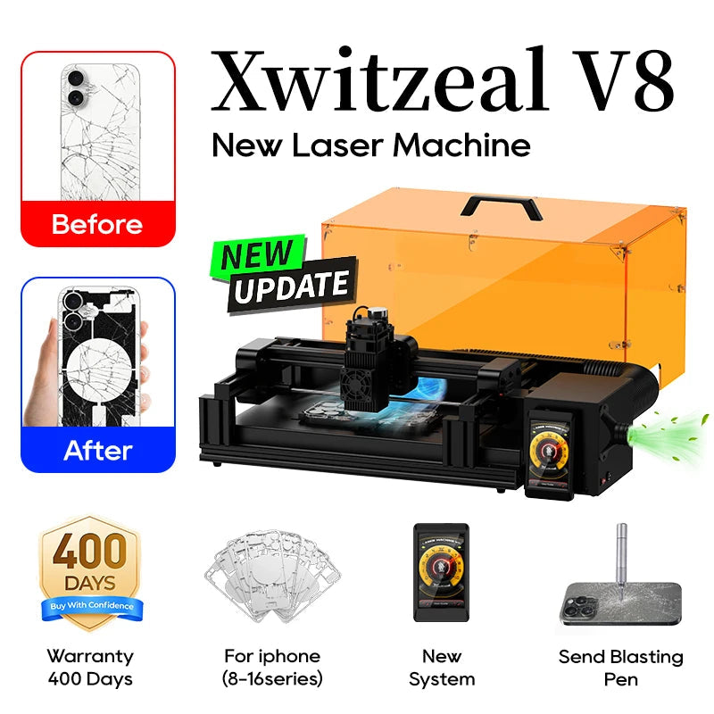 Xwitzeal® V8 Newly Laser Machine for iPhone 8-17 Pro Max Back Glass Repair&Camera Len w/Breaking Pen, Iron Mold,Air Filter, etc Ai-TechWorld 