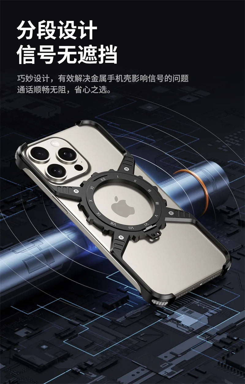 360° Stand X-shaped Mechanical For iPhone 17 14 13 15 16 Pro Max Plus gear Aluminium Magnetic Frameless Noctilucent Phone Cover Ai-TechWorld 