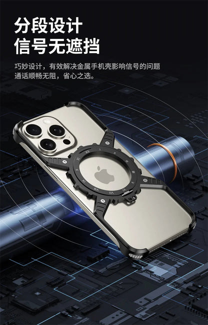 360° Stand X-shaped Mechanical For iPhone 17 14 13 15 16 Pro Max Plus gear Aluminium Magnetic Frameless Noctilucent Phone Cover Ai-TechWorld 