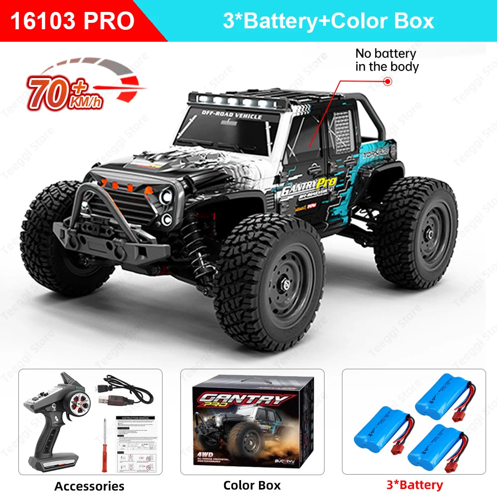 Teeggi 16101 /16102 PRO 1:16 High Speed RC Car With LED Light Drift 70KM/H 4WD RC Off-Road Car Monster Truck Toy For Kid Gifts Ai-TechWorld 