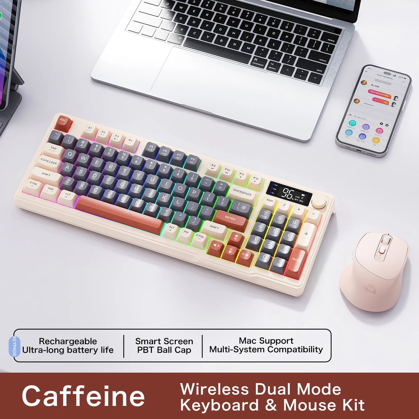M96 Bluetooth Keyboard Wireless FREEWOLF Screen Gaming Keyboard,Electronic Screen, Multi-Device Connection,Ergonomics Gaming Ai-TechWorld   ai-techworld