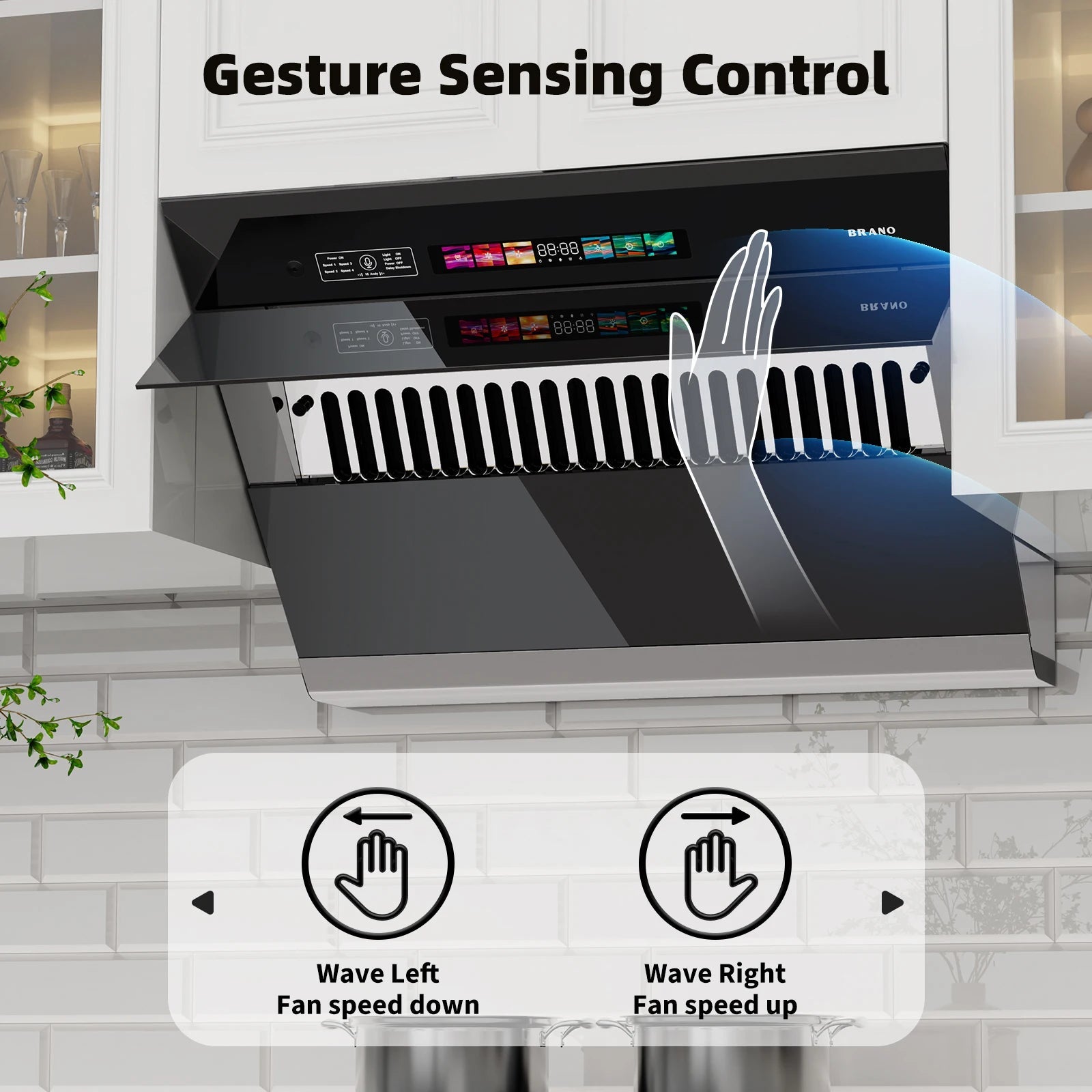 Range Hood 30/36 inch with 900CFM, Voice/Gesture Sensing/Touch Control Panel, Unique Side-Draft Design for Under Cabinet Modern Ai-TechWorld 