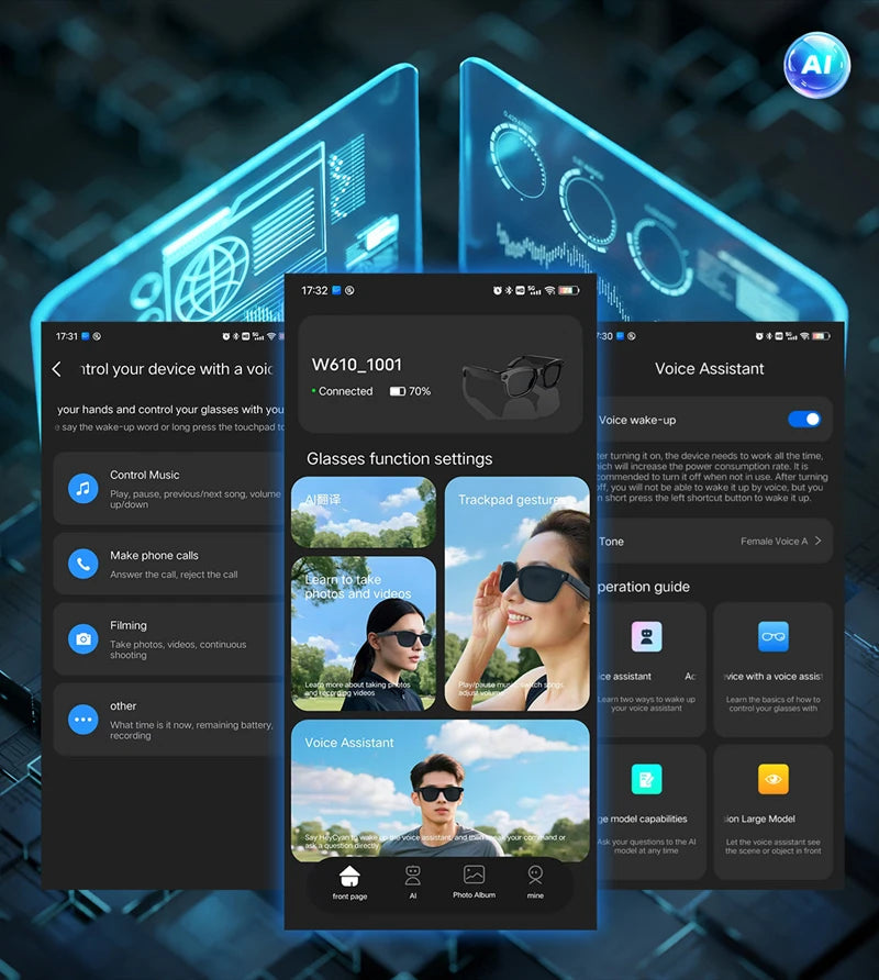 Xiaomi 800W Pixel Smart Glasses With AI Camera Recognition Video Recording Bluetooth Calling Music Playback Glasses For Gifts Ai-TechWorld 