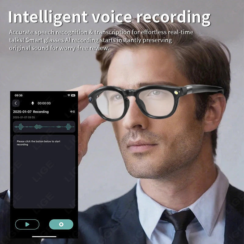 LIGE 4K 800W HD Camera Smart Glasses Recording Videos 290mAh AI Photo Recognition Chat Translation Bluetooth Photochromic Lenses Ai-TechWorld 