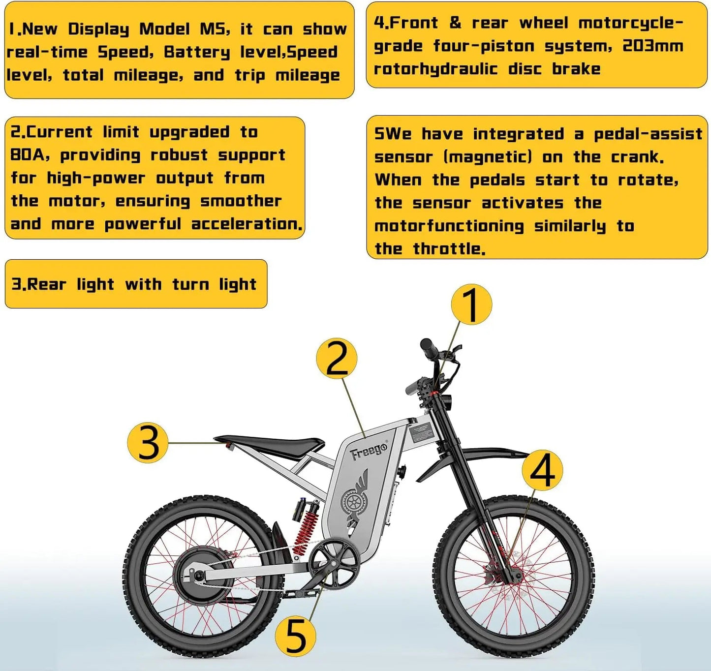 Four-Piston Hydraulic Brake Electric Dirt Bike 6000W Electric Motor 60V/30Ah 50MPH/7 Speed Off Road E-Bicycle Full Suspension Ai-TechWorld 