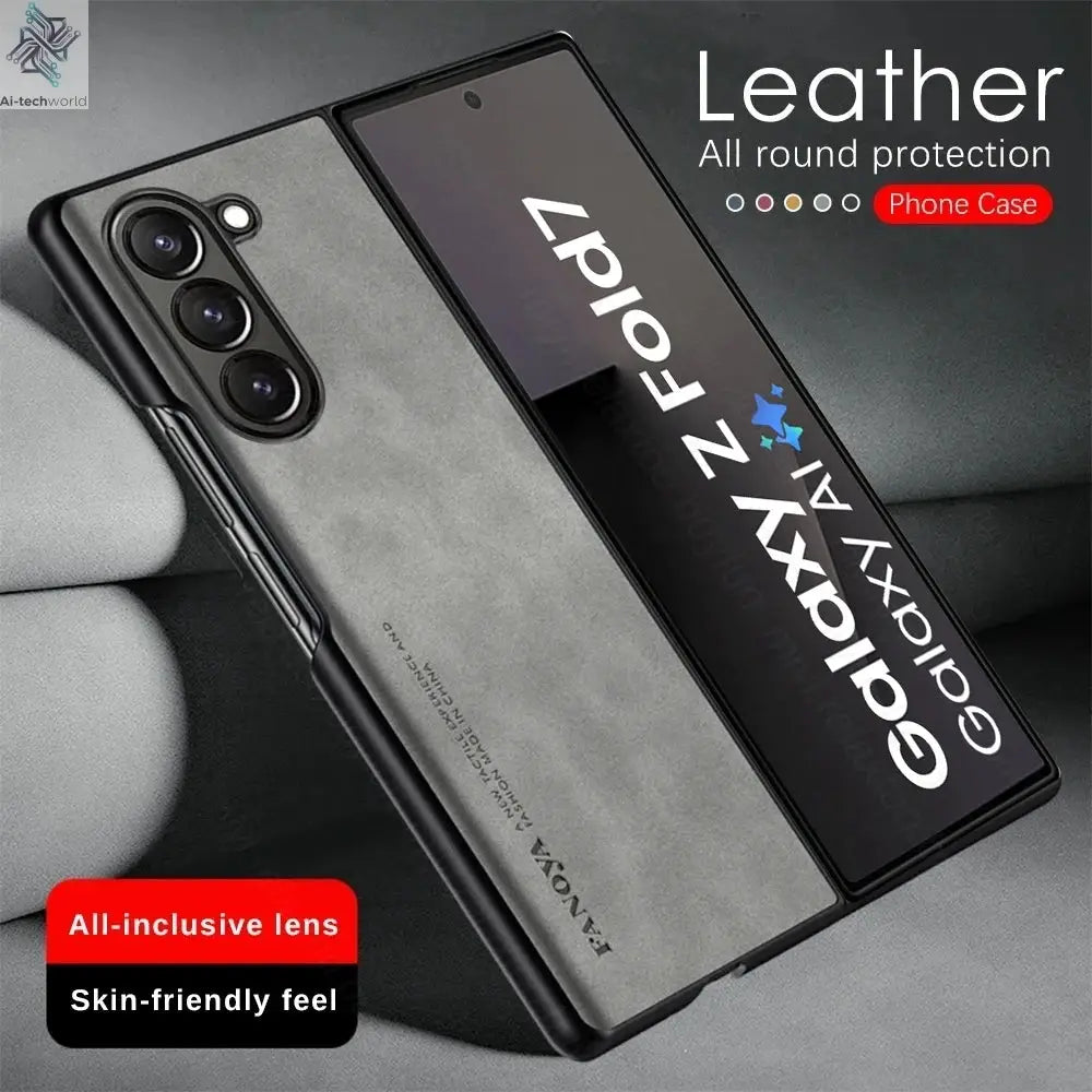 Sheepskin Leather Case For Samsung Galaxy Z Fold7 Fold6 Fold5 Fold4 Fold3 5G TPU Soft Frame Protect Shell Sumsung Fold 7 6 5 4 3 Ai-TechWorld 