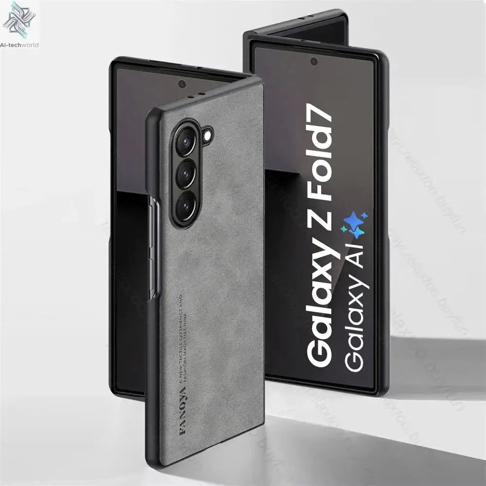Sheepskin Leather Case For Samsung Galaxy Z Fold7 Fold6 Fold5 Fold4 Fold3 5G TPU Soft Frame Protect Shell Sumsung Fold 7 6 5 4 3 Ai-TechWorld 