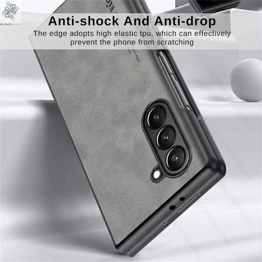 Sheepskin Leather Case For Samsung Galaxy Z Fold7 Fold6 Fold5 Fold4 Fold3 5G TPU Soft Frame Protect Shell Sumsung Fold 7 6 5 4 3 Ai-TechWorld 