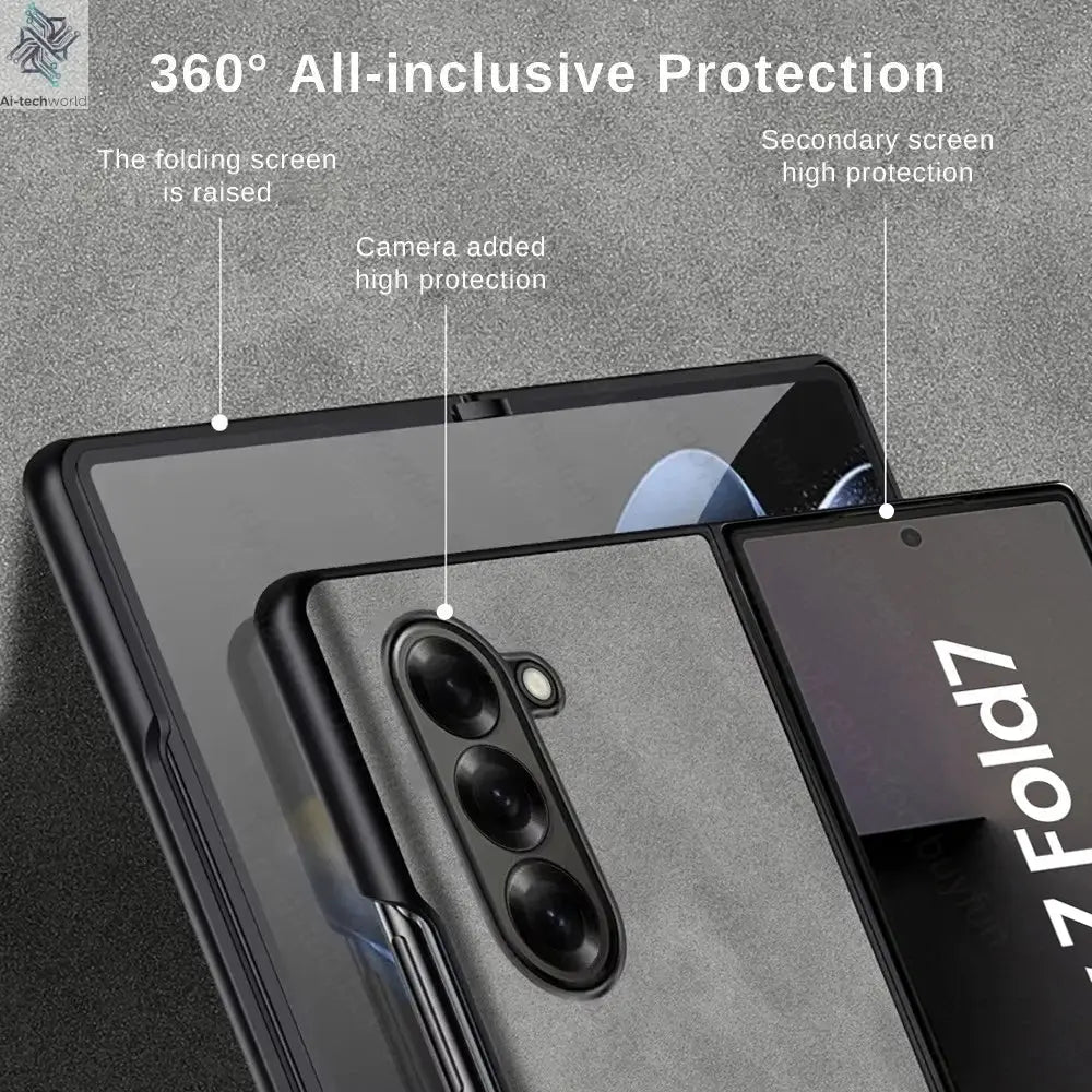 Sheepskin Leather Case For Samsung Galaxy Z Fold7 Fold6 Fold5 Fold4 Fold3 5G TPU Soft Frame Protect Shell Sumsung Fold 7 6 5 4 3 Ai-TechWorld 