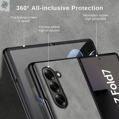 Sheepskin Leather Case For Samsung Galaxy Z Fold7 Fold6 Fold5 Fold4 Fold3 5G TPU Soft Frame Protect Shell Sumsung Fold 7 6 5 4 3 Ai-TechWorld 
