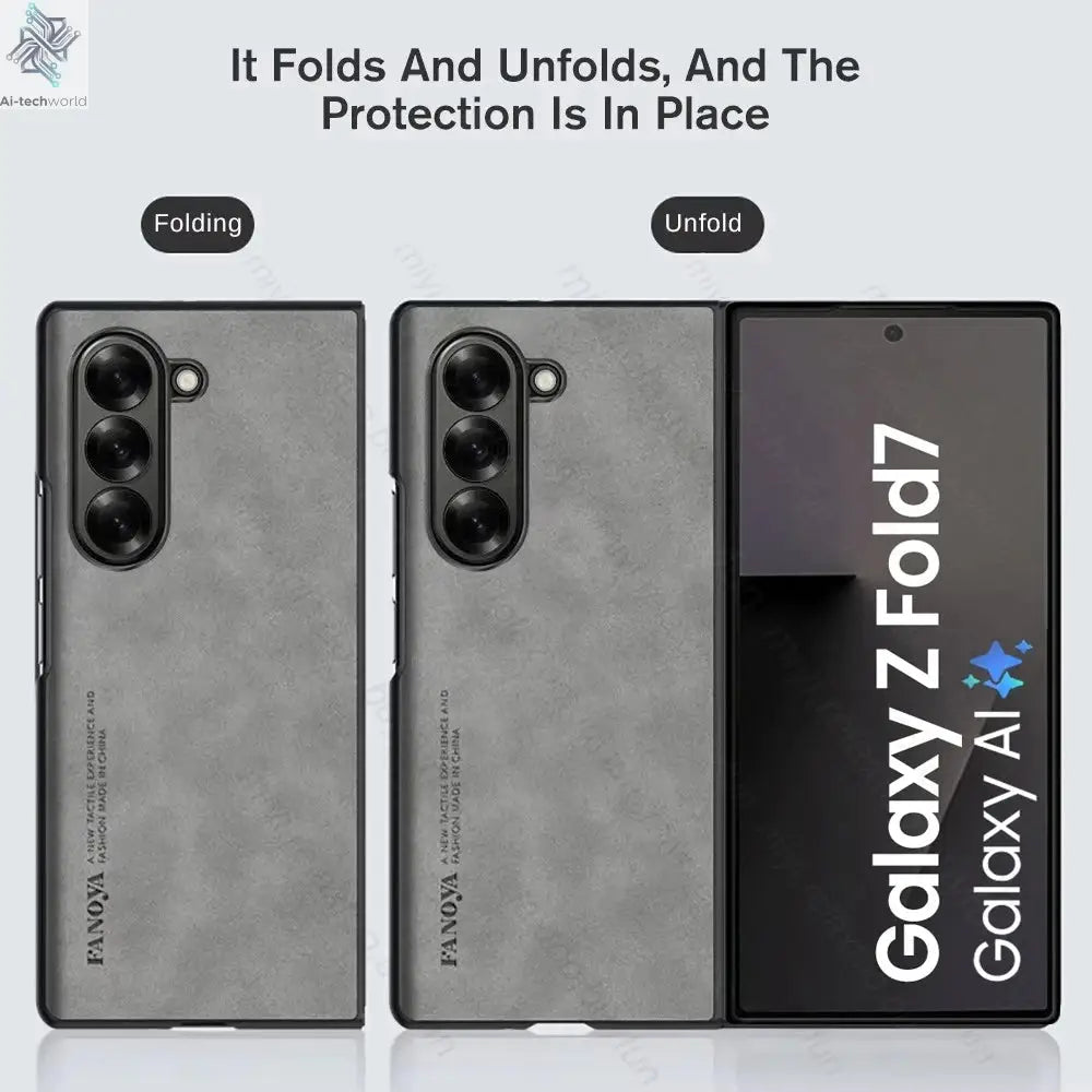 Sheepskin Leather Case For Samsung Galaxy Z Fold7 Fold6 Fold5 Fold4 Fold3 5G TPU Soft Frame Protect Shell Sumsung Fold 7 6 5 4 3 Ai-TechWorld 