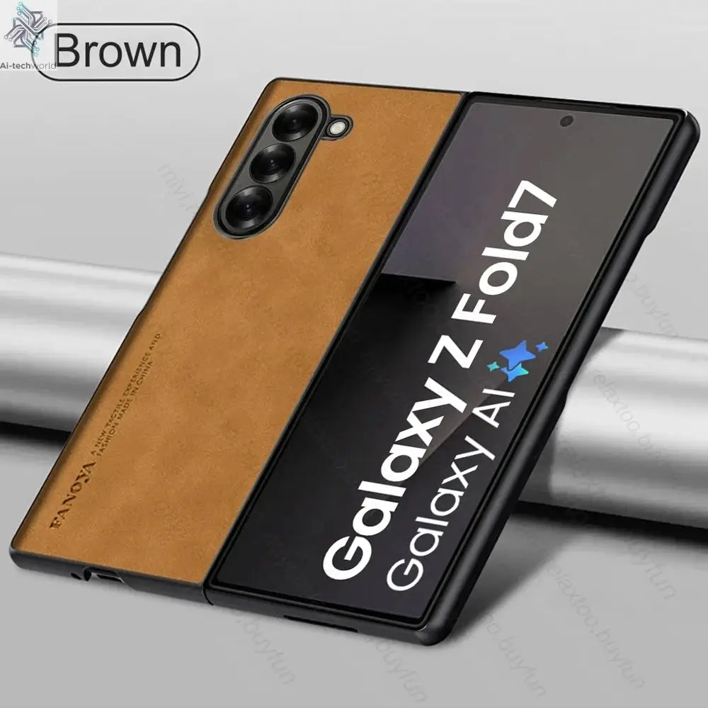 Sheepskin Leather Case For Samsung Galaxy Z Fold7 Fold6 Fold5 Fold4 Fold3 5G TPU Soft Frame Protect Shell Sumsung Fold 7 6 5 4 3 Ai-TechWorld 