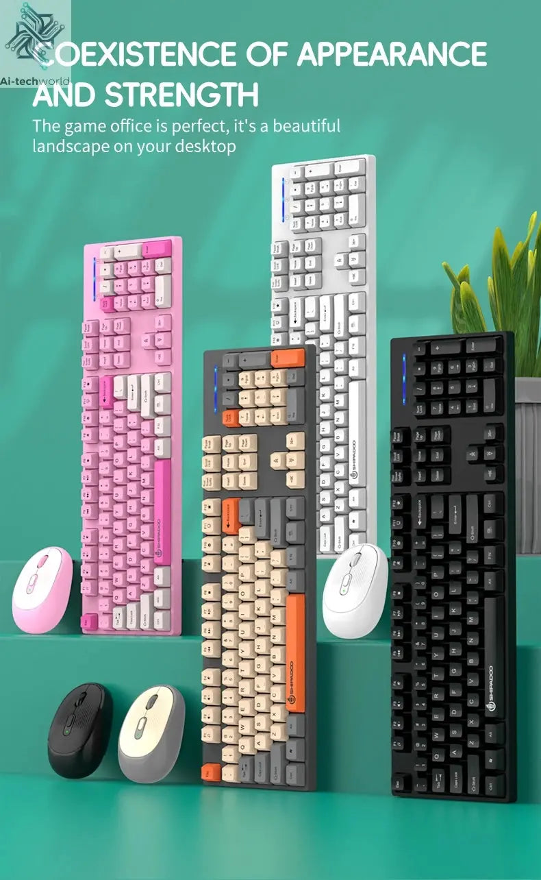 Shipadoo Wireless Keyboard and Mouse Combo Set Gaming Wireless Laptop Desktop Computer Office Accessories Free Wireless Mouse Ai-TechWorld 