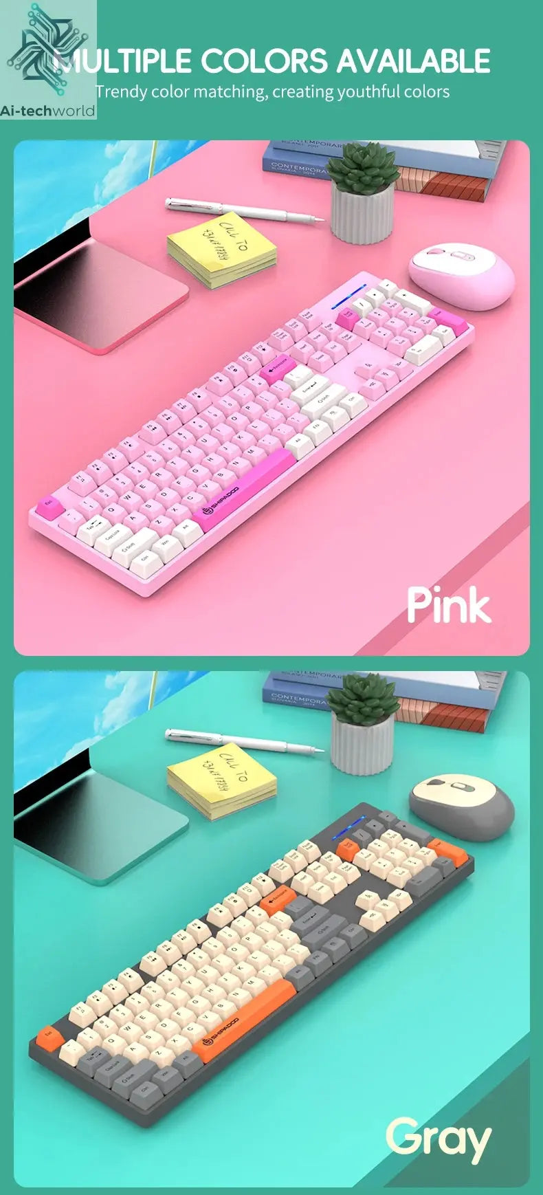 Shipadoo Wireless Keyboard and Mouse Combo Set Gaming Wireless Laptop Desktop Computer Office Accessories Free Wireless Mouse Ai-TechWorld 