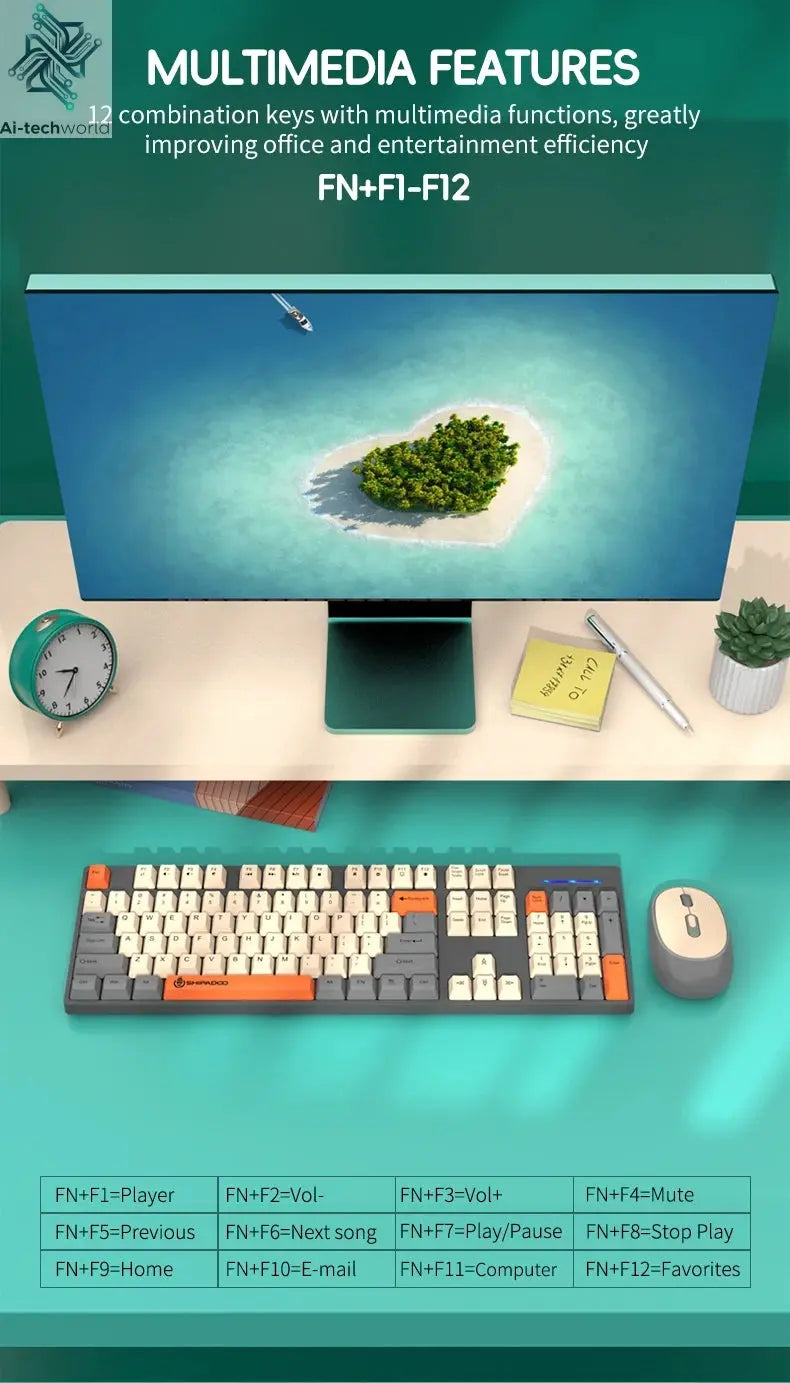 Shipadoo Wireless Keyboard and Mouse Combo Set Gaming Wireless Laptop Desktop Computer Office Accessories Free Wireless Mouse Ai-TechWorld 