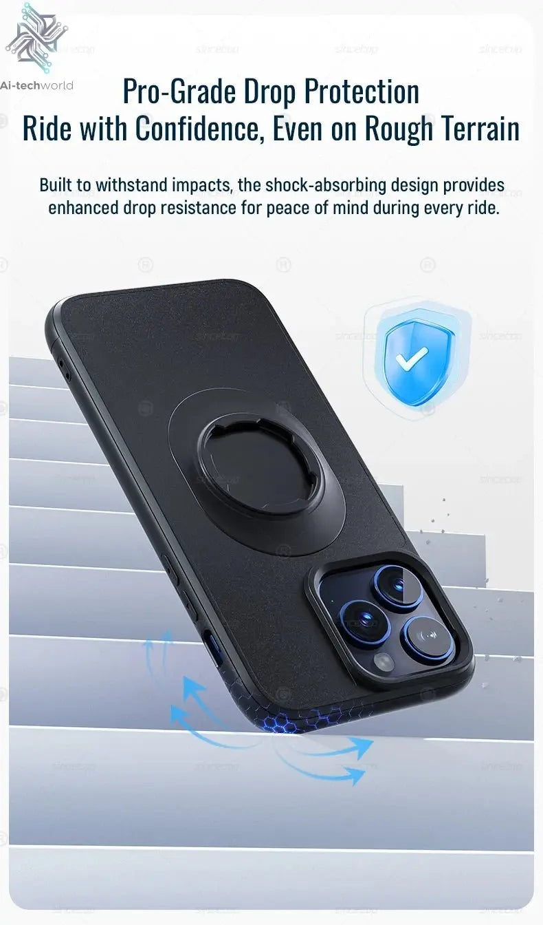 Shockproof Case for iPhone 17/16/15/14Plus/13/12/11Pro/XsMax/XR Quad - style Motorbike/Bike Holder/Car Mount with Lock - in Design - Ai - TechWorld