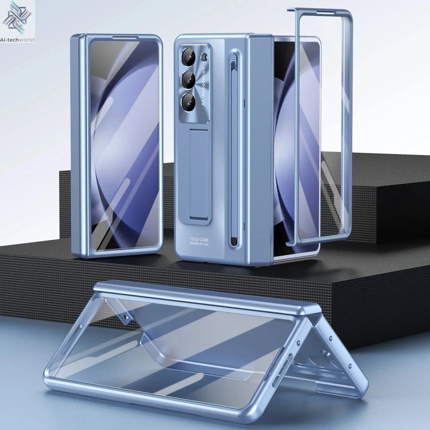 Shockproof Hinge Protection Case For Samsung Galaxy Z Fold 7 6 5 4 5G With Touch Pen Stand Tempered Glass Protective Film Cover Ai-TechWorld 