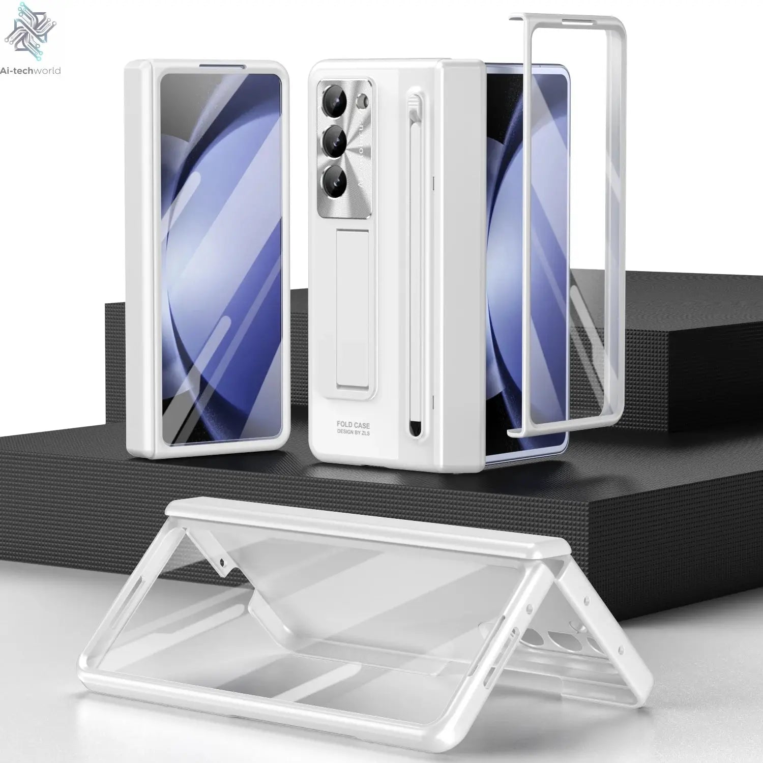 Shockproof Hinge Protection Case For Samsung Galaxy Z Fold 7 6 5 4 5G With Touch Pen Stand Tempered Glass Protective Film Cover Ai-TechWorld 