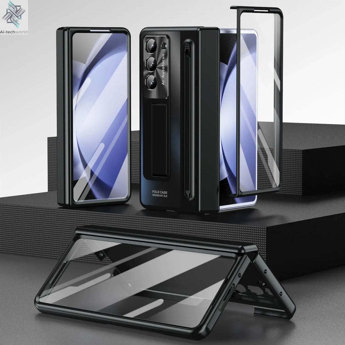 Shockproof Hinge Protection Case For Samsung Galaxy Z Fold 7 6 5 4 5G With Touch Pen Stand Tempered Glass Protective Film Cover Ai-TechWorld 