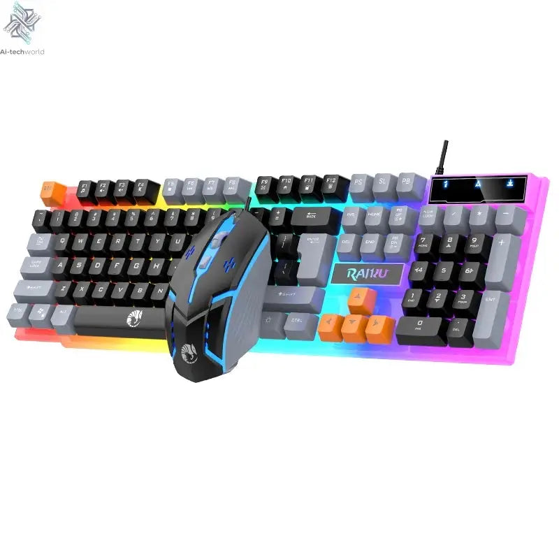 Single keyboard and keyboard mouse RAIKU T26 Three tone Luminous Keyboard Mouse Wired Mechanical Touch Gaming Mouse Keyboard Set Ai-TechWorld 