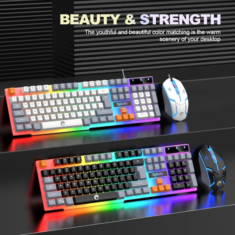 Single keyboard and keyboard mouse RAIKU T26 Three tone Luminous Keyboard Mouse Wired Mechanical Touch Gaming Mouse Keyboard Set Ai-TechWorld 