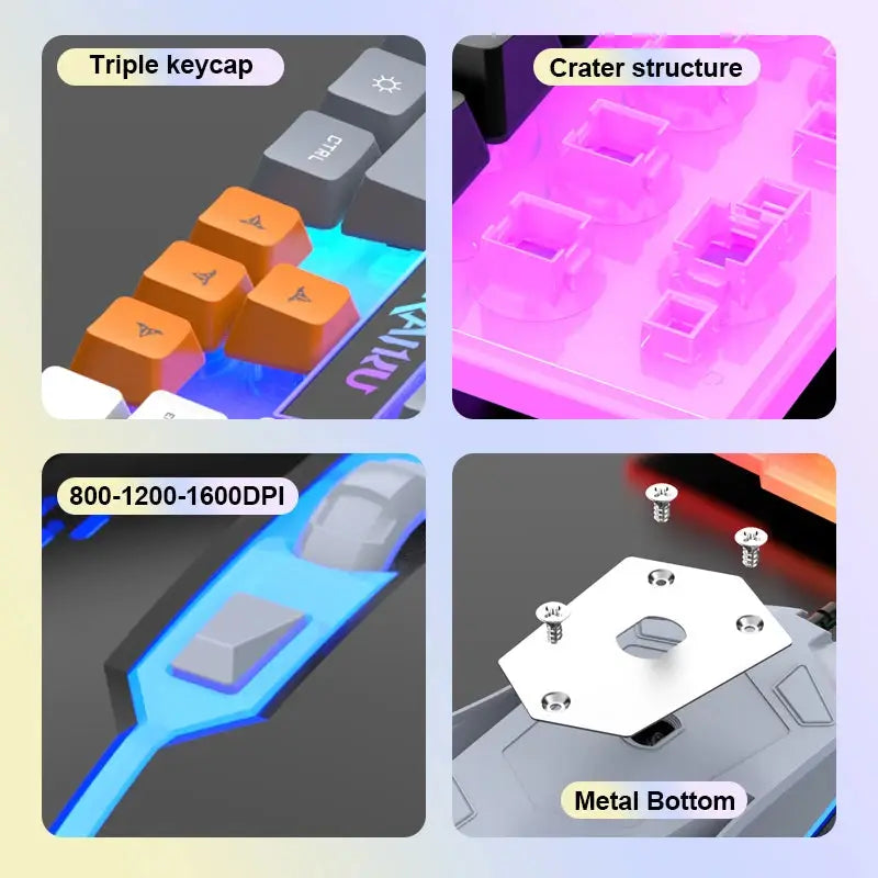Single keyboard and keyboard mouse RAIKU T26 Three tone Luminous Keyboard Mouse Wired Mechanical Touch Gaming Mouse Keyboard Set Ai-TechWorld 