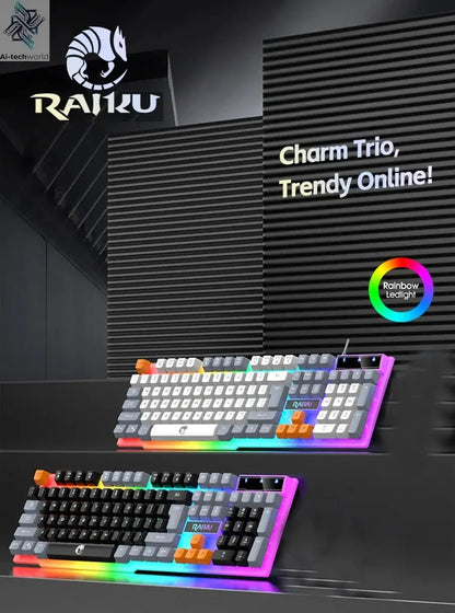 Single keyboard and keyboard mouse RAIKU T26 Three tone Luminous Keyboard Mouse Wired Mechanical Touch Gaming Mouse Keyboard Set Ai-TechWorld 