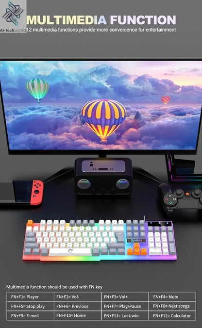 Single keyboard and keyboard mouse RAIKU T26 Three tone Luminous Keyboard Mouse Wired Mechanical Touch Gaming Mouse Keyboard Set Ai-TechWorld 