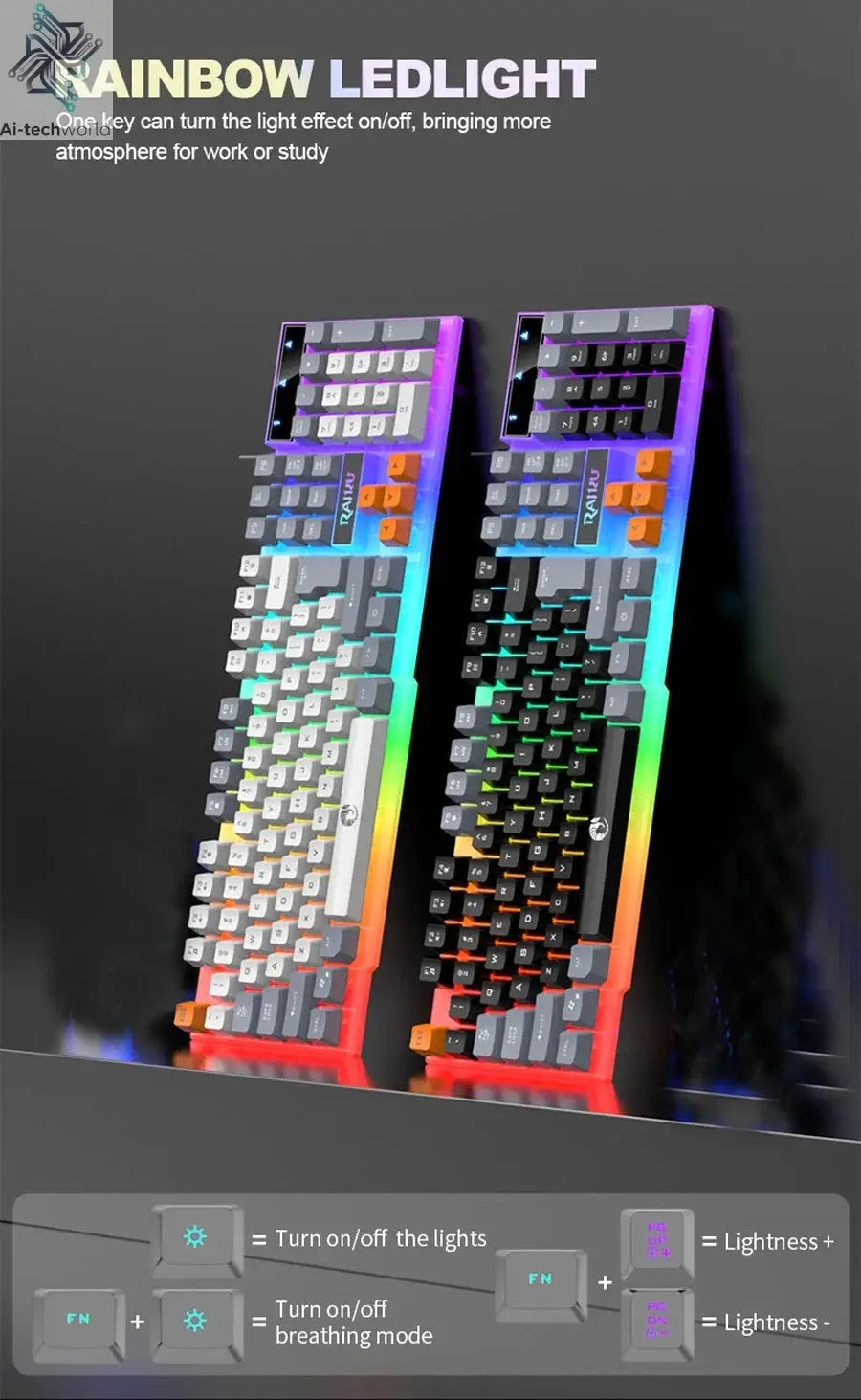 Single keyboard and keyboard mouse RAIKU T26 Three tone Luminous Keyboard Mouse Wired Mechanical Touch Gaming Mouse Keyboard Set Ai-TechWorld 