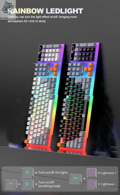 Single keyboard and keyboard mouse RAIKU T26 Three tone Luminous Keyboard Mouse Wired Mechanical Touch Gaming Mouse Keyboard Set Ai-TechWorld 