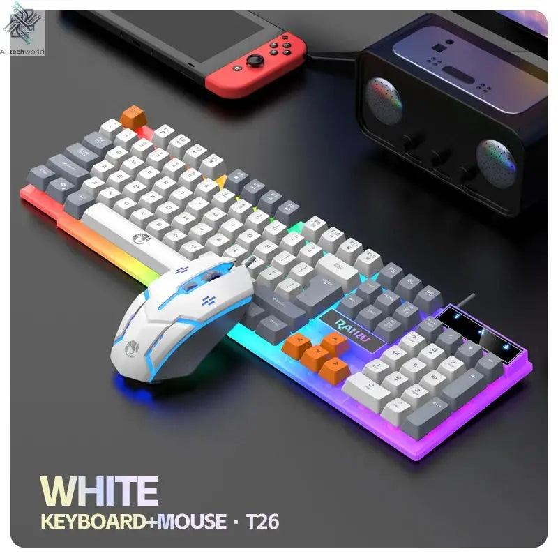 Single keyboard and keyboard mouse RAIKU T26 Three tone Luminous Keyboard Mouse Wired Mechanical Touch Gaming Mouse Keyboard Set Ai-TechWorld 