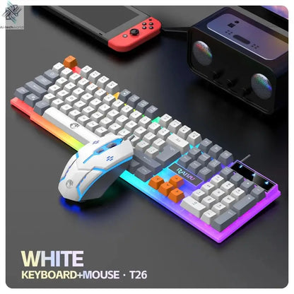 Single keyboard and keyboard mouse RAIKU T26 Three tone Luminous Keyboard Mouse Wired Mechanical Touch Gaming Mouse Keyboard Set Ai-TechWorld 
