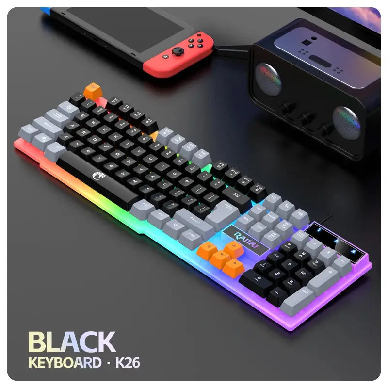Single keyboard and keyboard mouse RAIKU T26 Three tone Luminous Keyboard Mouse Wired Mechanical Touch Gaming Mouse Keyboard Set Ai-TechWorld 