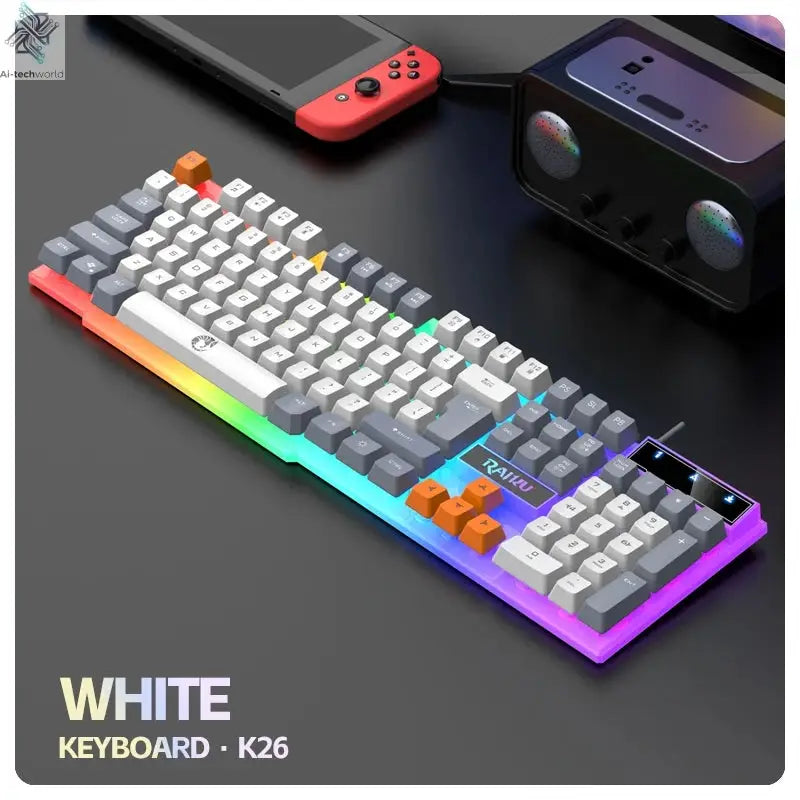 Single keyboard and keyboard mouse RAIKU T26 Three tone Luminous Keyboard Mouse Wired Mechanical Touch Gaming Mouse Keyboard Set Ai-TechWorld 