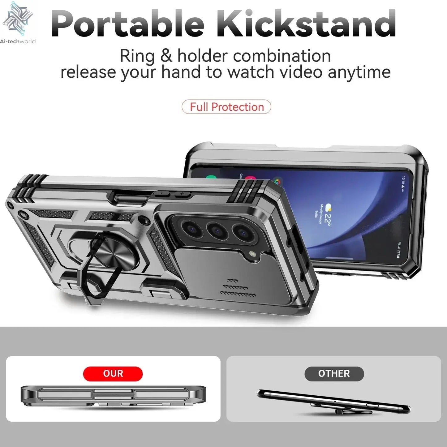 Slide Camera Lens Armor Phone Case for Samsung Galaxy Z Fold 6 5 4 7 Magnetic Ring Stand Holder Shockproof Protection Back Cover Ai-TechWorld 