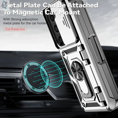 Slide Camera Lens Armor Phone Case for Samsung Galaxy Z Fold 6 5 4 7 Magnetic Ring Stand Holder Shockproof Protection Back Cover Ai-TechWorld 