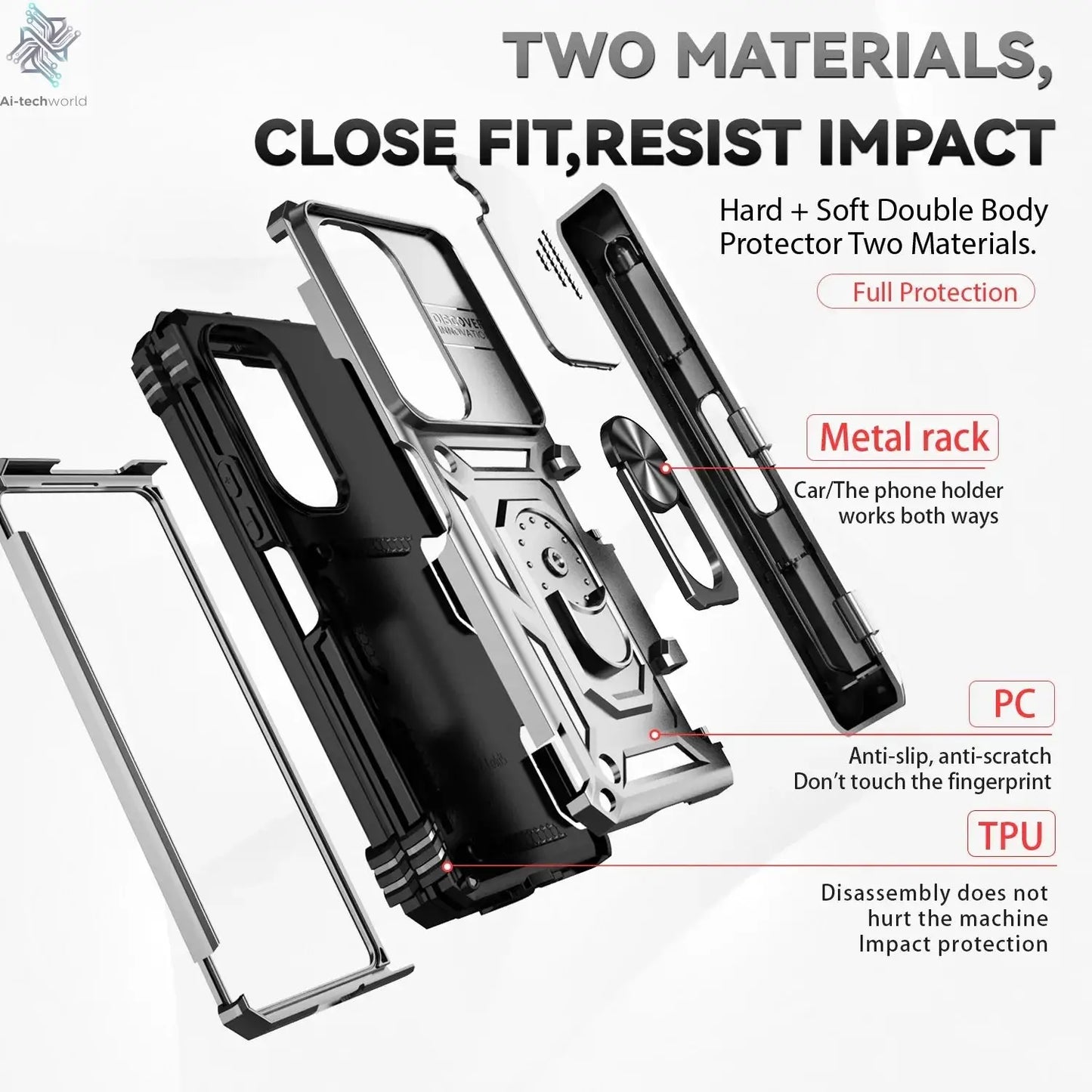 Slide Camera Lens Armor Phone Case for Samsung Galaxy Z Fold 6 5 4 7 Magnetic Ring Stand Holder Shockproof Protection Back Cover Ai-TechWorld 
