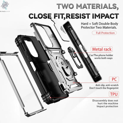 Slide Camera Lens Armor Phone Case for Samsung Galaxy Z Fold 6 5 4 7 Magnetic Ring Stand Holder Shockproof Protection Back Cover Ai-TechWorld 
