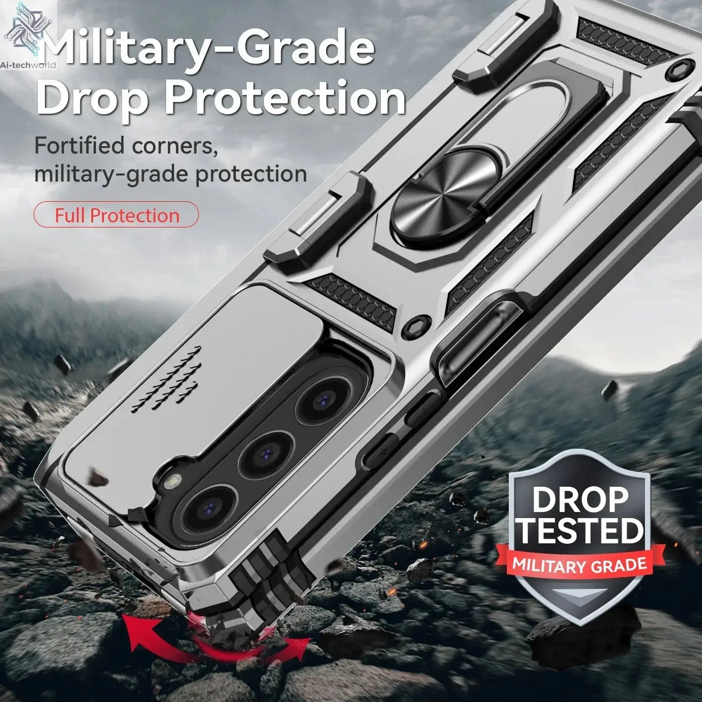 Slide Camera Lens Armor Phone Case for Samsung Galaxy Z Fold 6 5 4 7 Magnetic Ring Stand Holder Shockproof Protection Back Cover Ai-TechWorld 