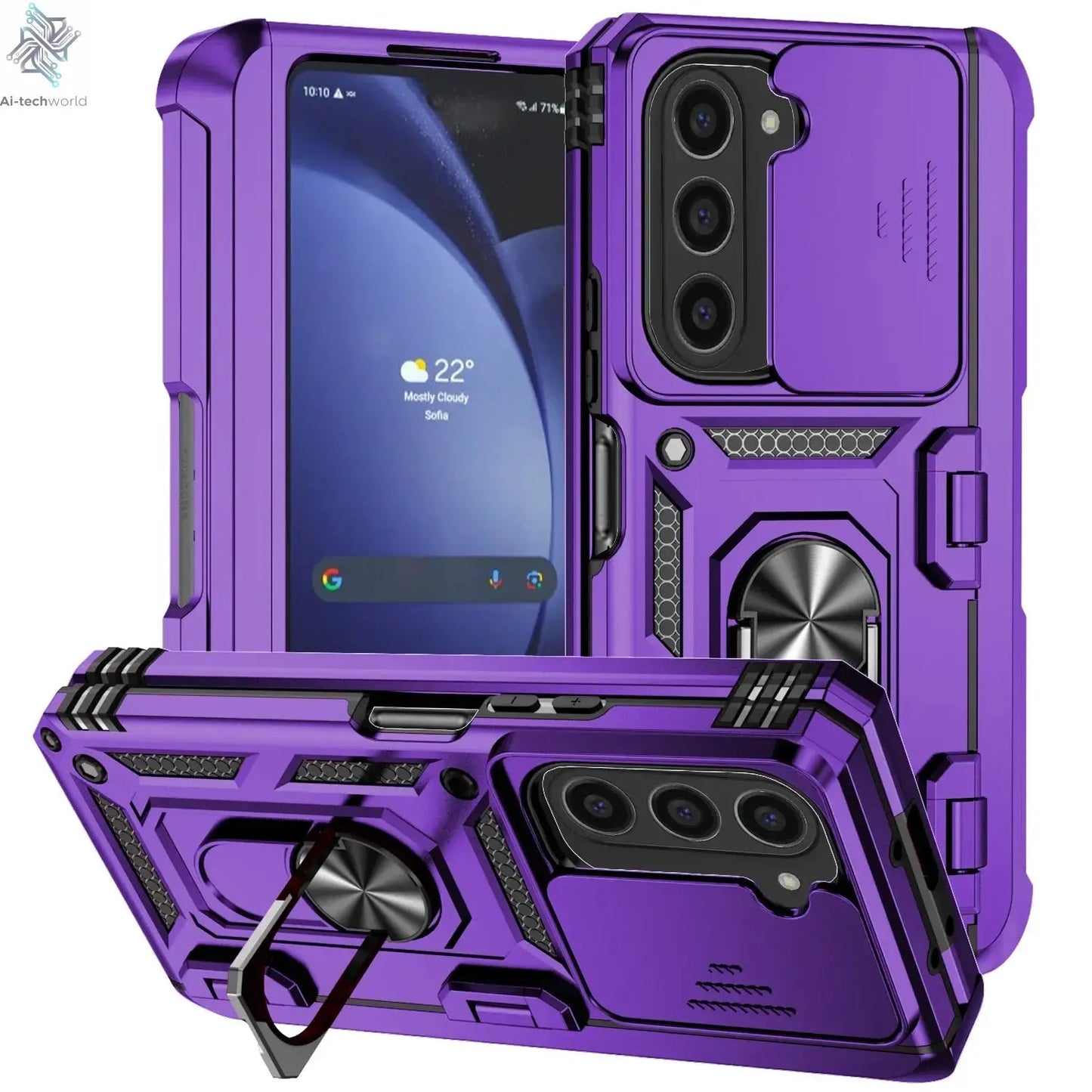 Slide Camera Lens Armor Phone Case for Samsung Galaxy Z Fold 6 5 4 7 Magnetic Ring Stand Holder Shockproof Protection Back Cover Ai-TechWorld 