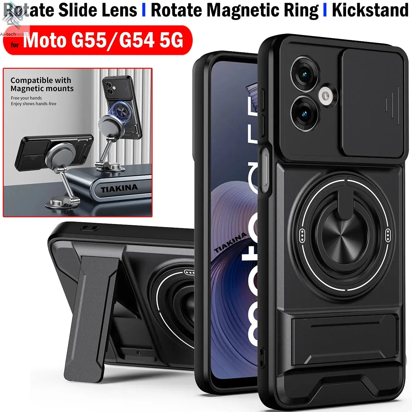 Slide Lens Funda for Motorola Moto G55 Case Magnetic Ring Cover for Motorola G64 G54 Power 5G Case Foldable Kickstand Armor Capa Ai-TechWorld 