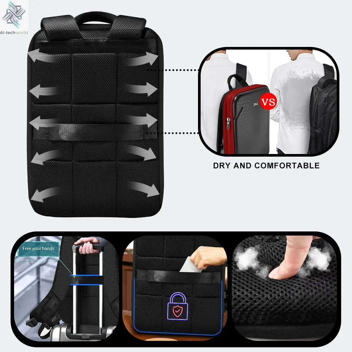 Slim Laptop Backpack 15.6 Inch with Variable Capacity and USB Port, Anti-Theft Water-Resistant Business Travel Backpack Daypack Ai-TechWorld 