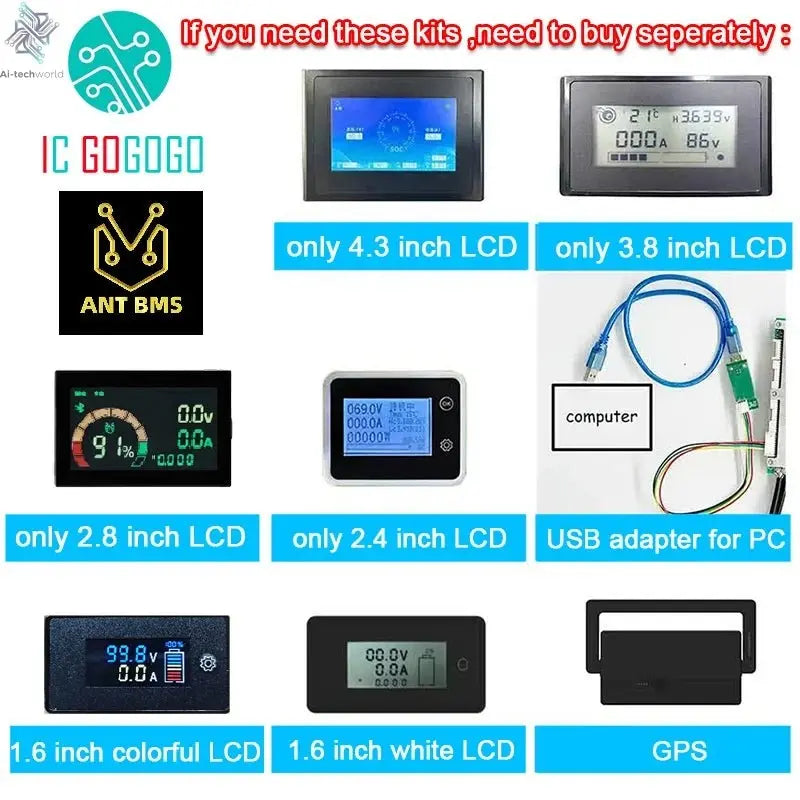 Smart 20S ~ 30S ANT BMS Lifepo4 li-ion LTO Battery Protection Board 220A 400A 170A 420A Bluetooth Phone 24S 26S 28S 84V 96V 126V Ai-TechWorld
