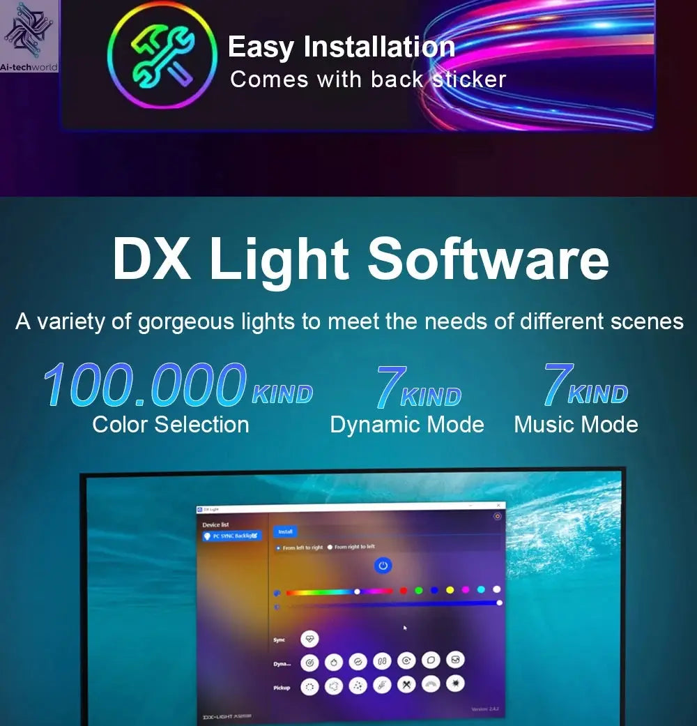 Smart Ambient TV PC Display Sync Computer Monitor Backlight LED Strip Light RGB Color DIY Game Holiday Atmosphere Decor Lamp Ai-TechWorld 
