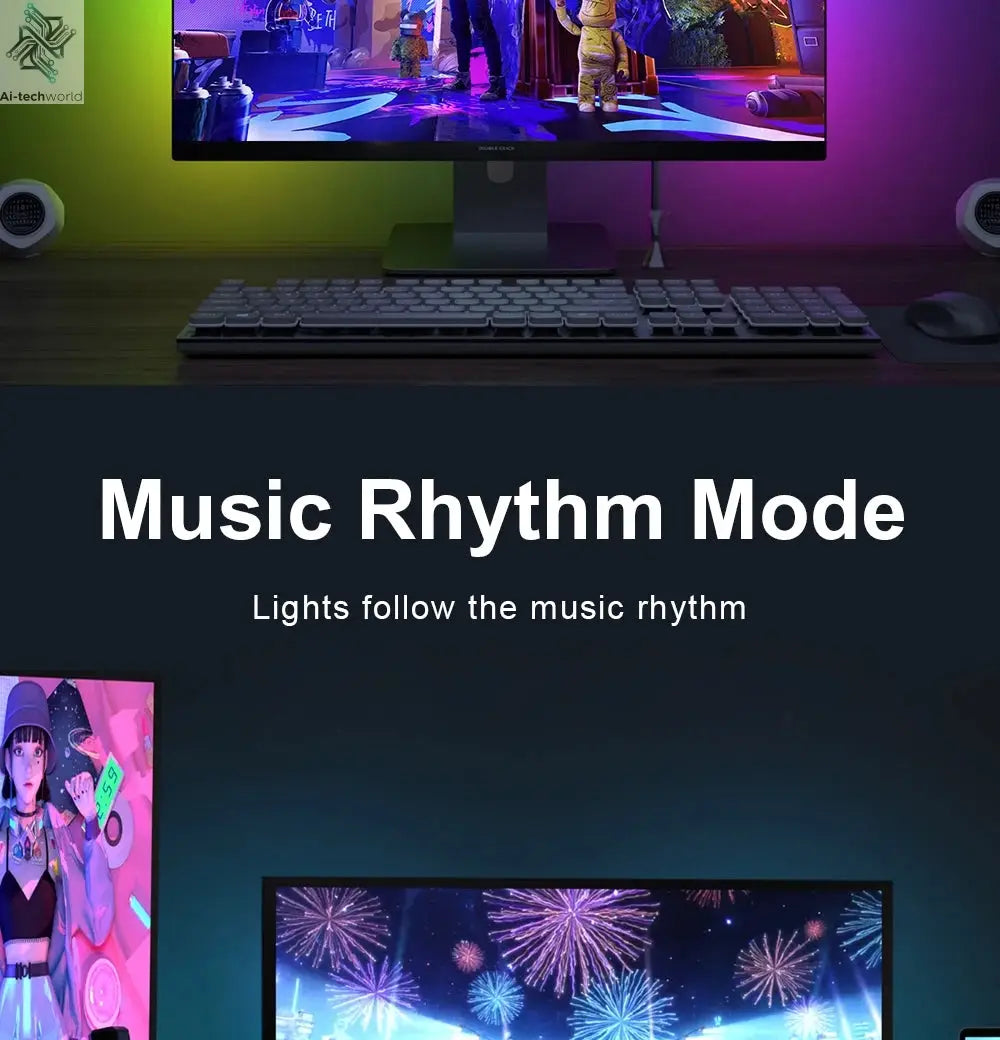Smart Ambient TV PC Display Sync Computer Monitor Backlight LED Strip Light RGB Color DIY Game Holiday Atmosphere Decor Lamp Ai-TechWorld 