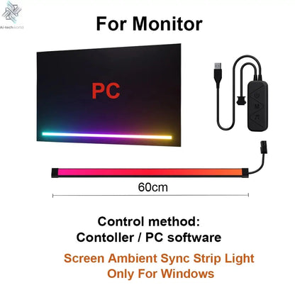 Smart Ambient TV PC Display Sync Computer Monitor Backlight LED Strip Light RGB Color DIY Game Holiday Atmosphere Decor Lamp Ai-TechWorld 