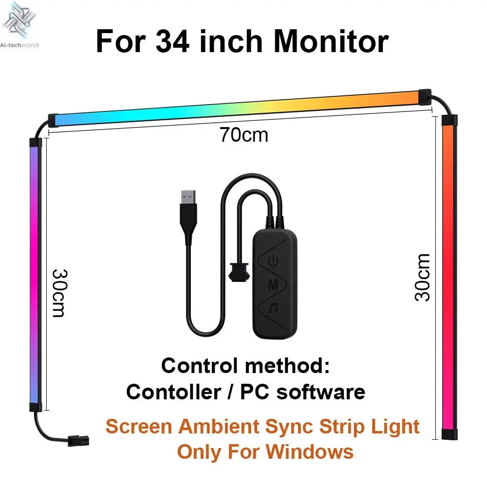 Smart Ambient TV PC Display Sync Computer Monitor Backlight LED Strip Light RGB Color DIY Game Holiday Atmosphere Decor Lamp Ai-TechWorld 
